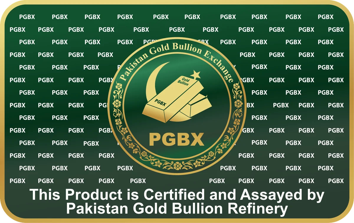 PGBX Milligold card, back: certified and assayed by Pakistan Gold Bullion Refinery